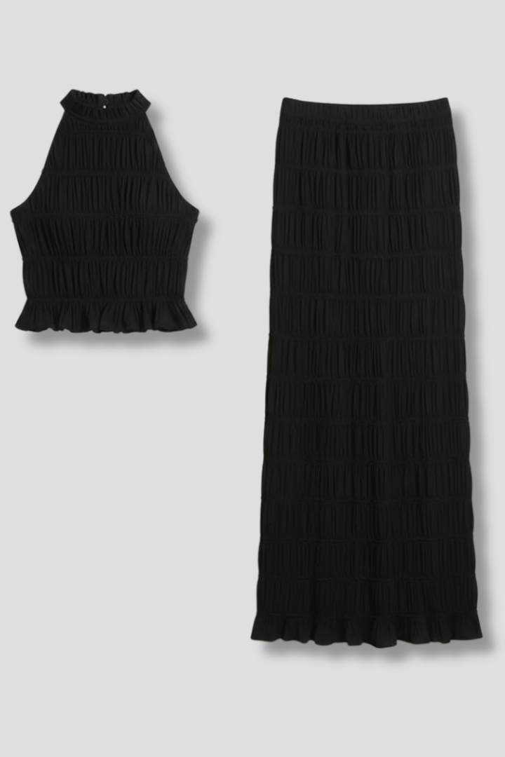 Women’s Halter Top and Maxi Skirt with Tie Back and Tiered Hem