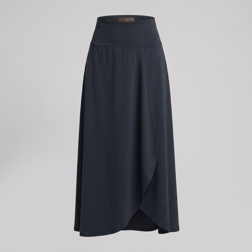 Women’s High-Waist Maxi Skirt with Wrap Front and Curved Hem