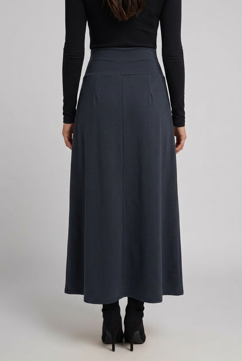 Women’s High-Waist Maxi Skirt with Wrap Front and Curved Hem