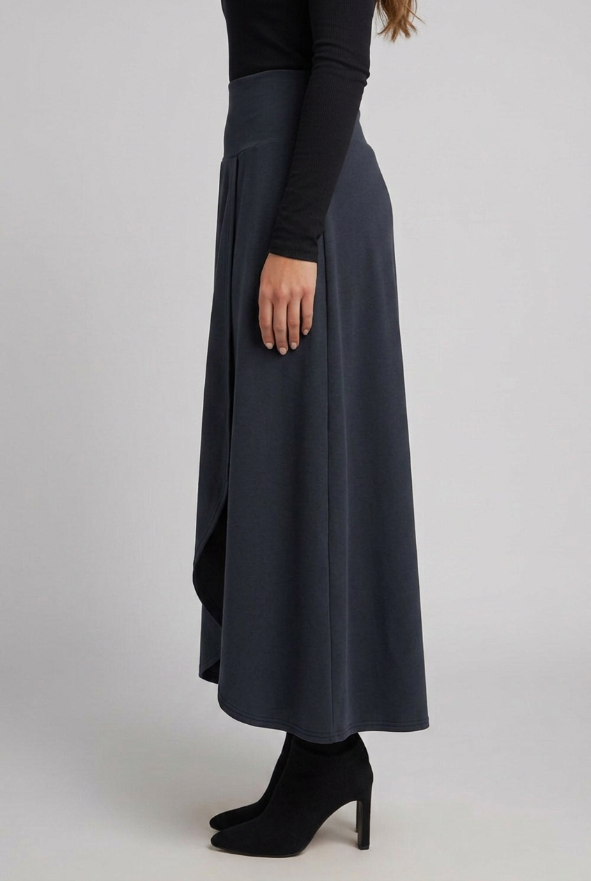 Women’s High-Waist Maxi Skirt with Wrap Front and Curved Hem