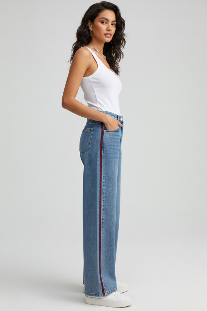 Women’s High-Waist Straight-Leg Trousers with Button Fly and Non-Stretch Surface