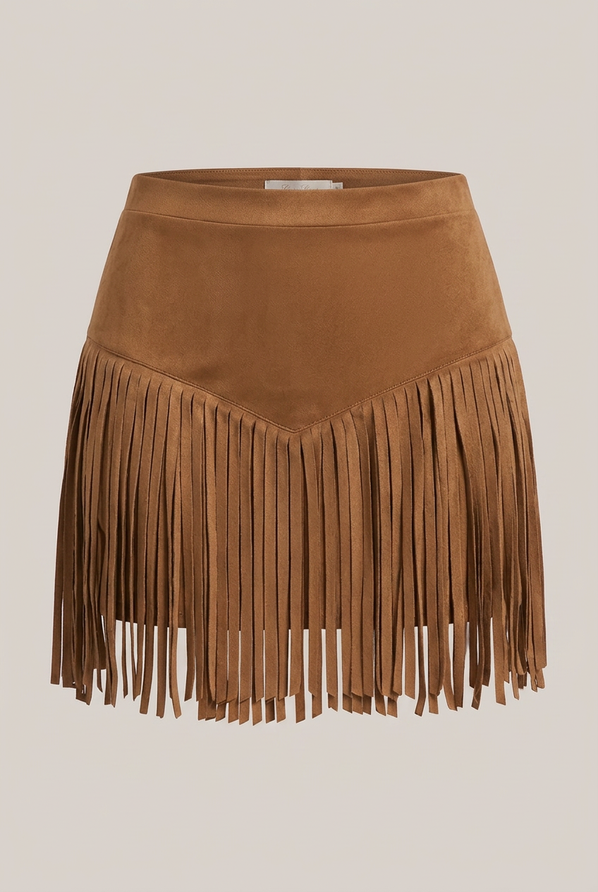 Women’s High-Waisted Mini Skirt with V-Shaped Fringe Hem