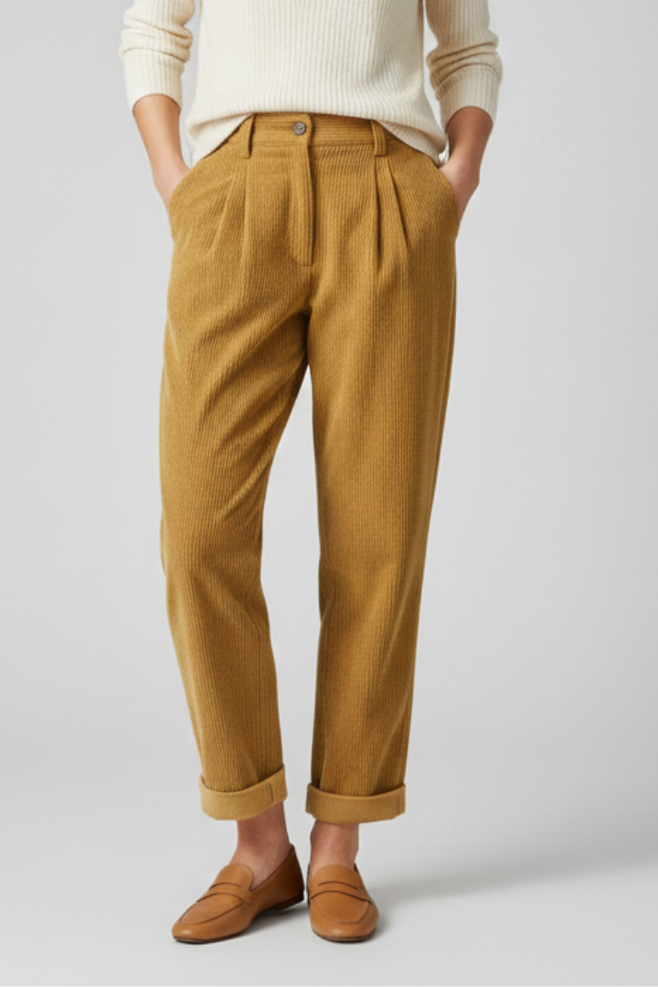 Women’s High-Waisted Trousers with Vertical Ribbing and Wide Leg
