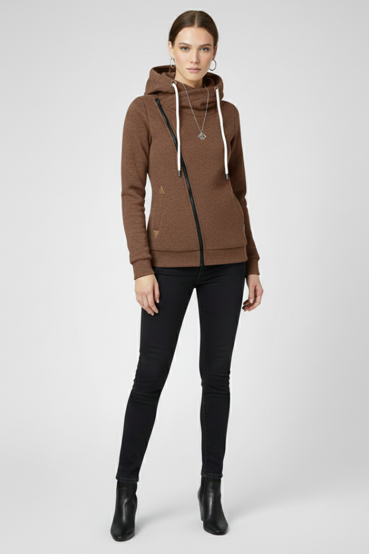 Women’s Hooded Jacket with Asymmetrical Zip and Drawstring