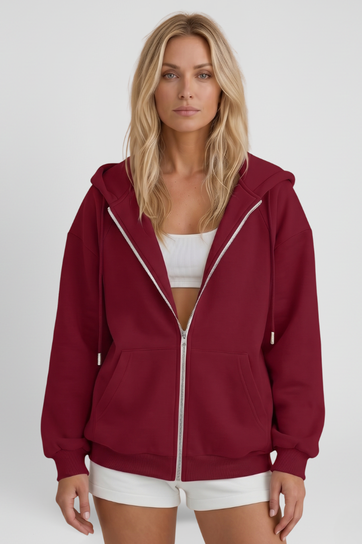 Women’s Hooded Jacket with Asymmetrical Zip and Drawstring