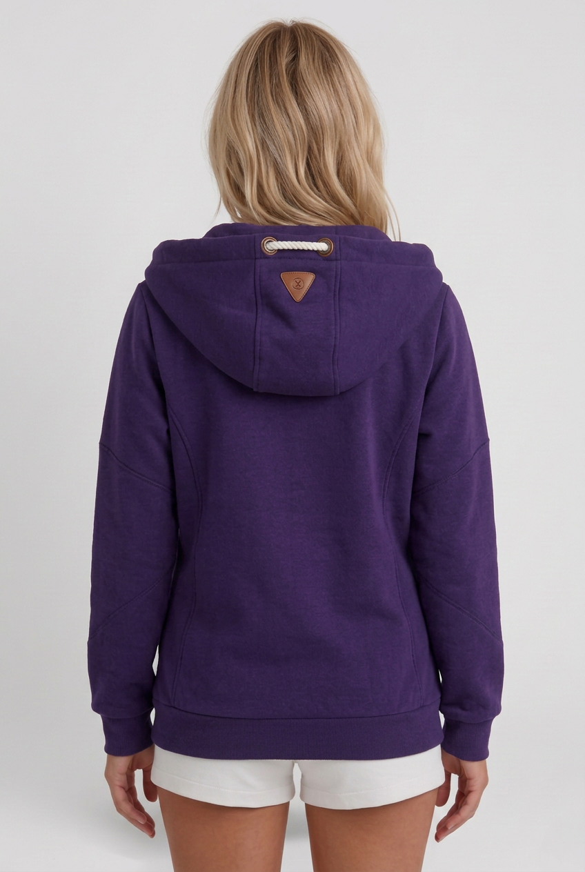Women’s Hooded Zip-Up Jacket with Rope Drawstrings and Contrast Accents