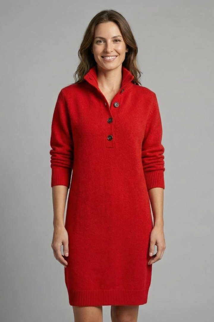 Women’s Jumper Dress with High Neck and Button Placket