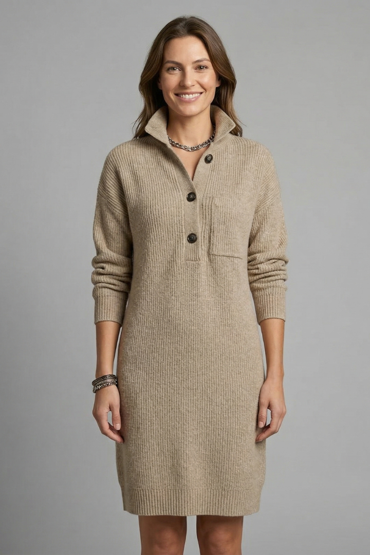 Women’s Jumper Dress with High Neck and Button Placket