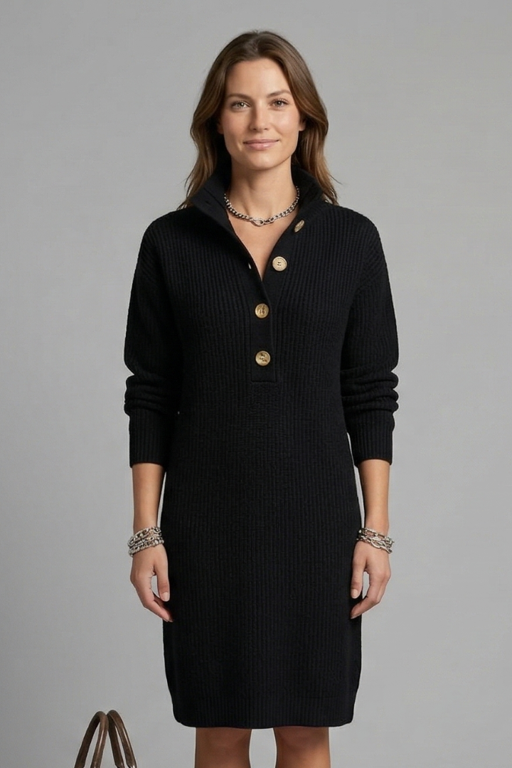 Women’s Jumper Dress with High Neck and Button Placket