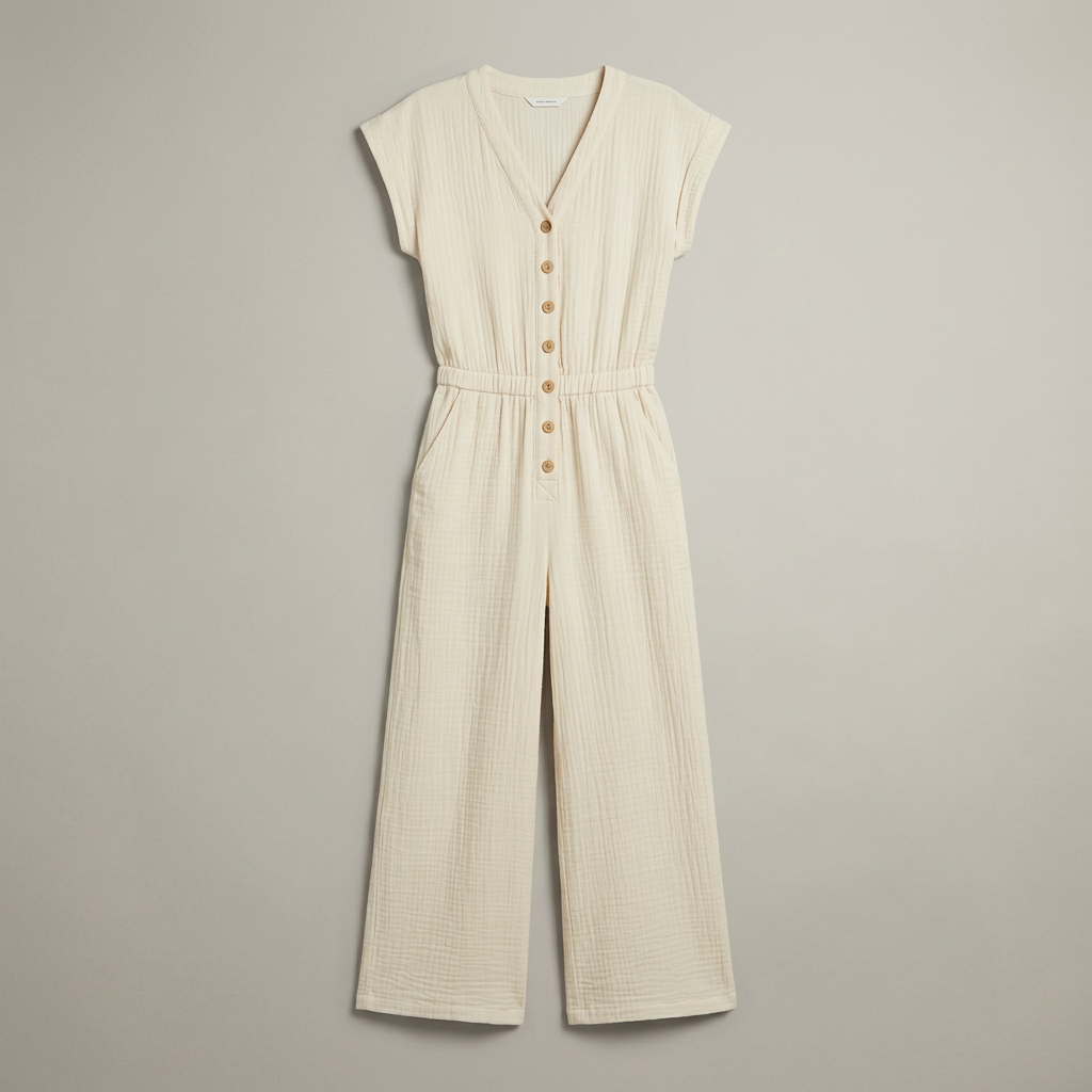 Women’s Jumpsuit with Button Placket and Wide Legs