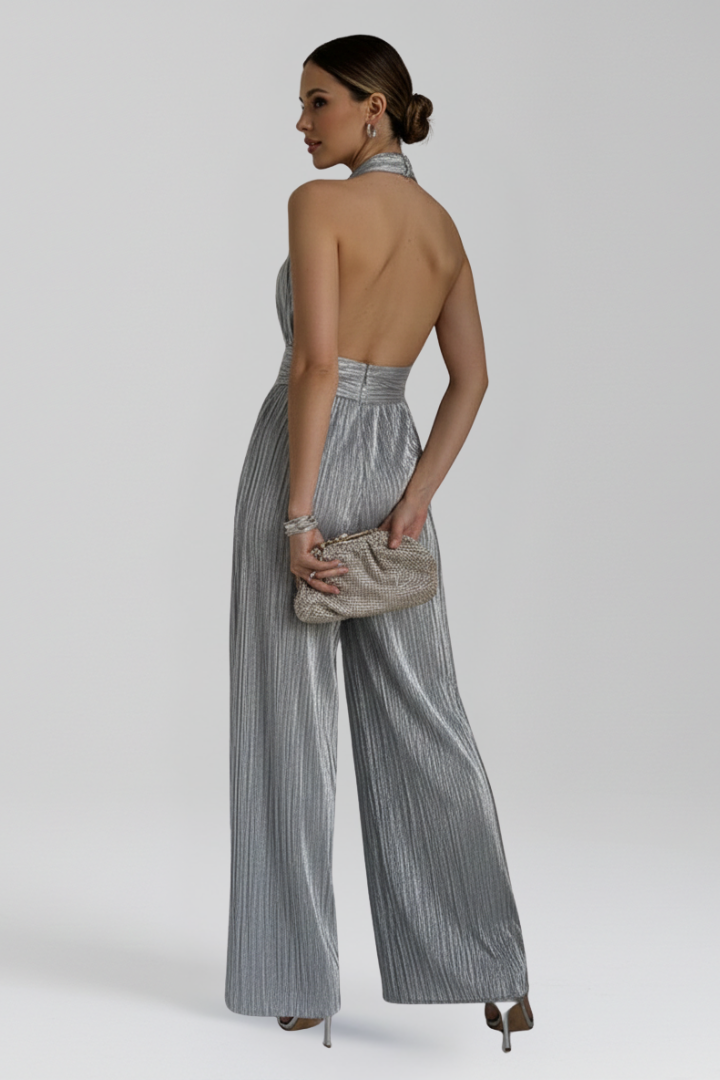 Women’s Jumpsuit with Halter Neckline and Pleated Surface