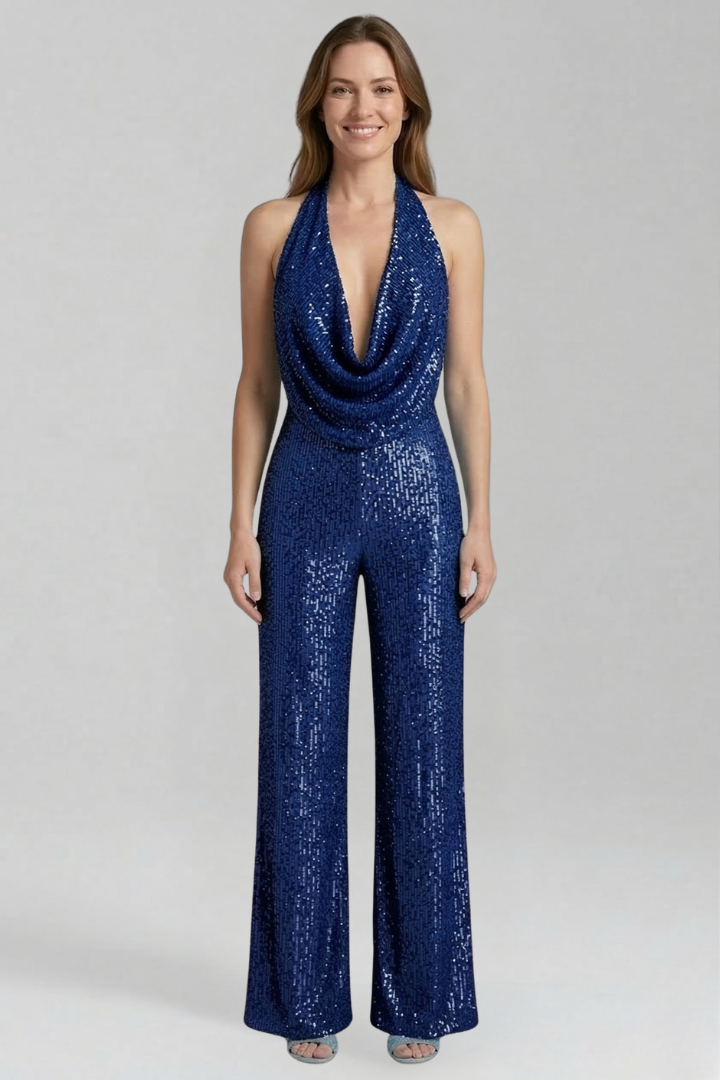 Women’s Jumpsuit with Halter Neckline and Textured Surface