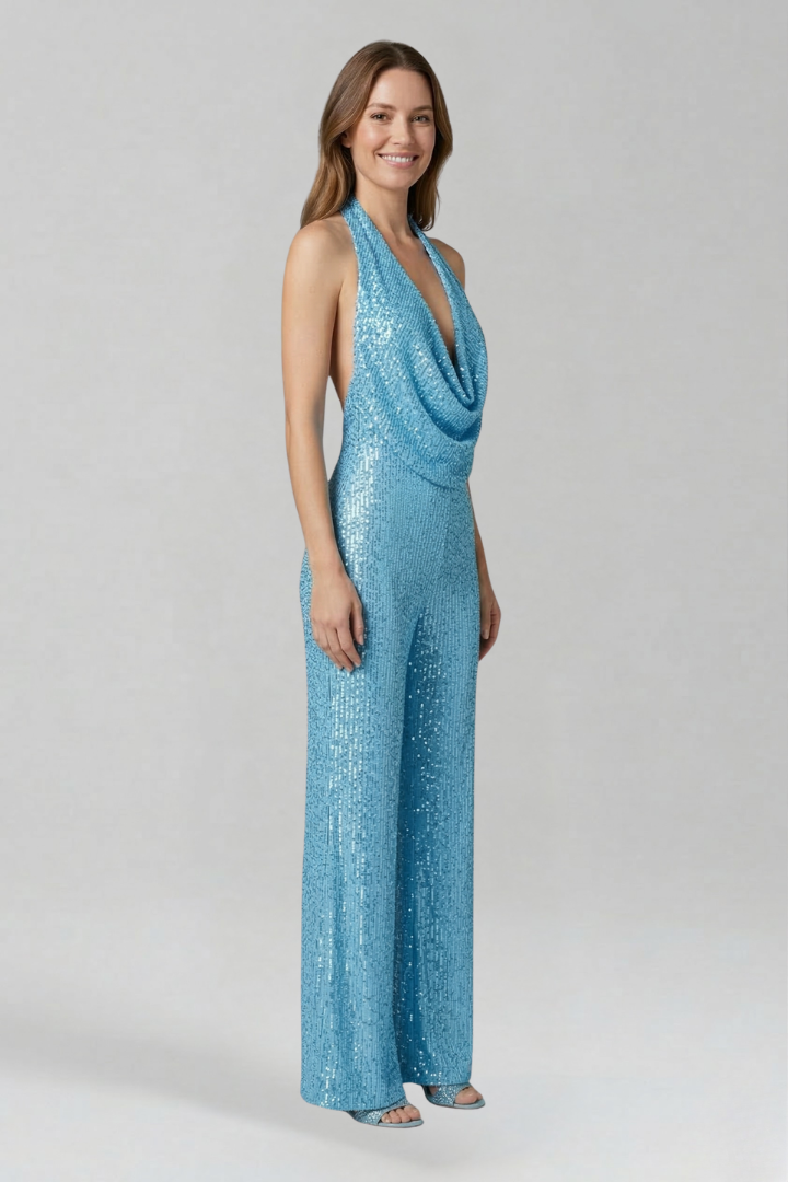 Women’s Jumpsuit with Halter Neckline and Textured Surface