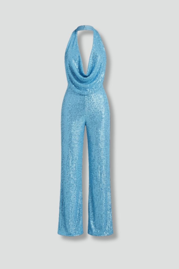 Women’s Jumpsuit with Halter Neckline and Textured Surface