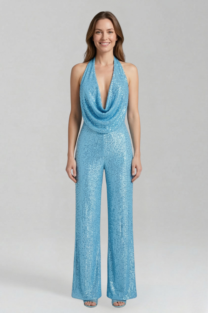 Women’s Jumpsuit with Halter Neckline and Textured Surface