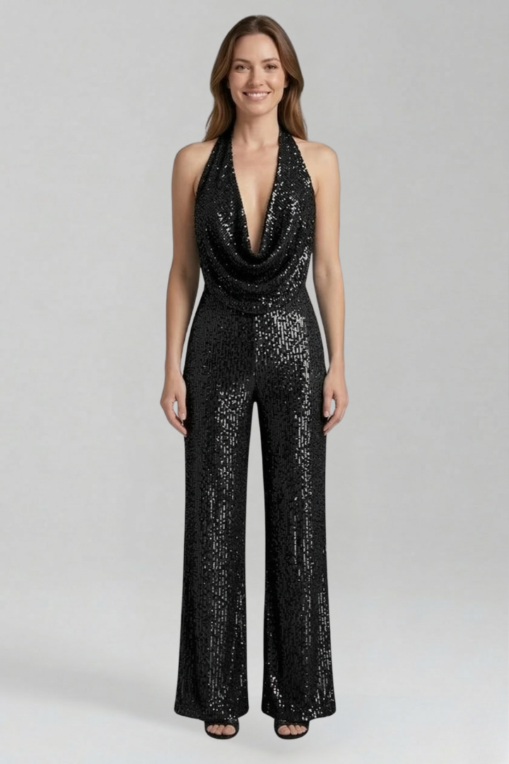 Women’s Jumpsuit with Halter Neckline and Textured Surface