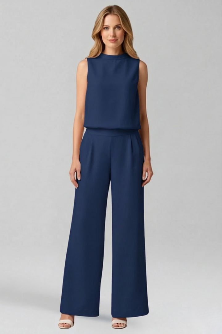 Women’s Jumpsuit with Round Neckline and Wide Legs