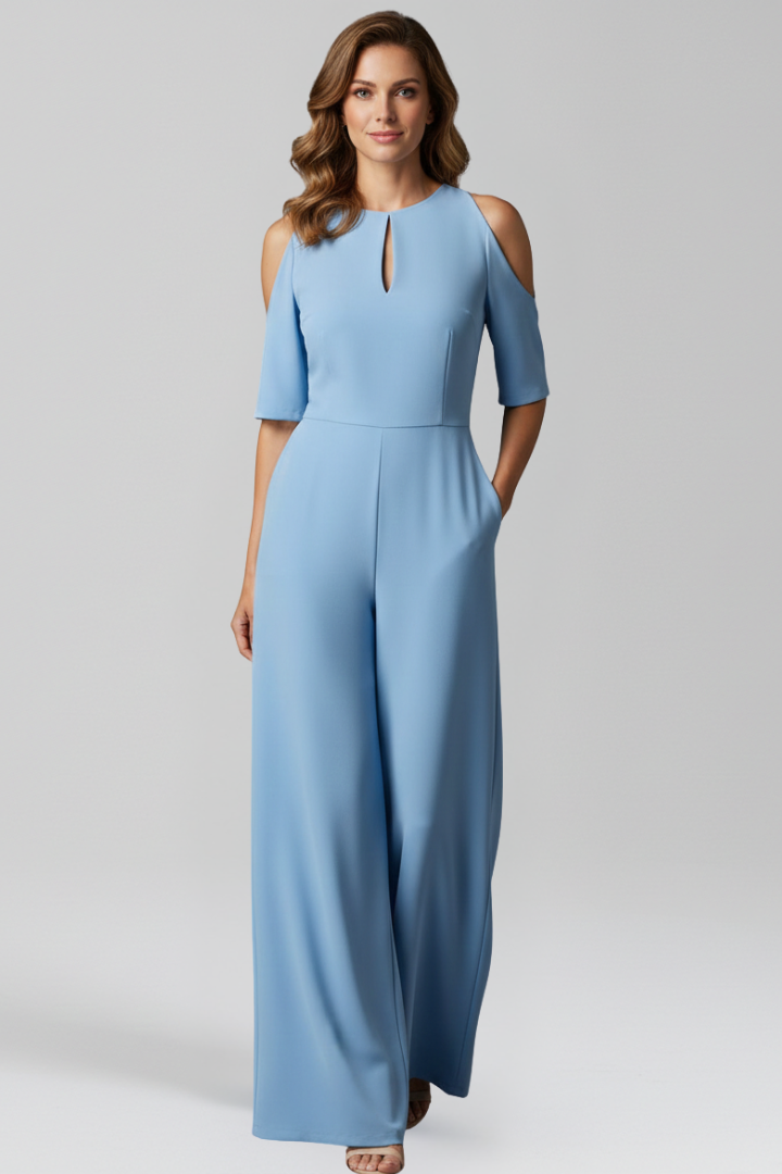 Women’s Jumpsuit with Round Neckline and Wide Legs