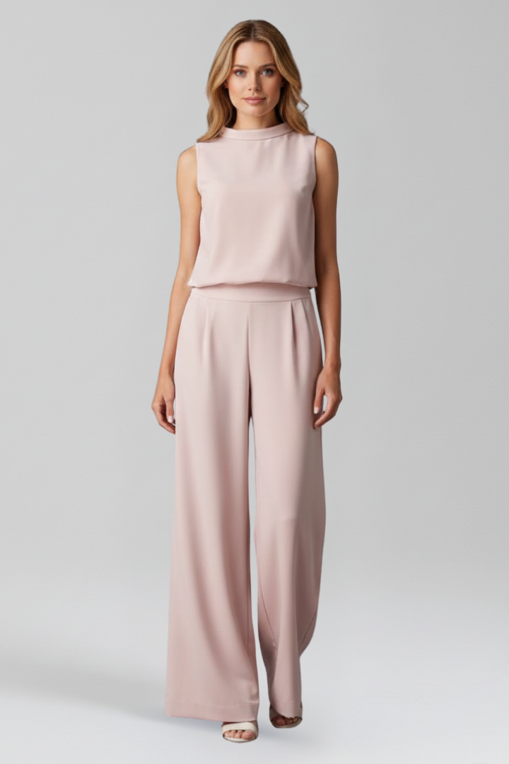 Women’s Jumpsuit with Round Neckline and Wide Legs