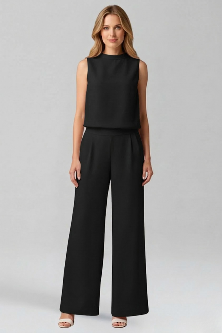 Women’s Jumpsuit with Round Neckline and Wide Legs