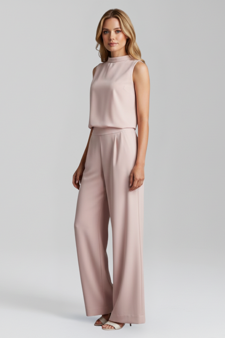 Women’s Jumpsuit with Round Neckline and Wide Legs