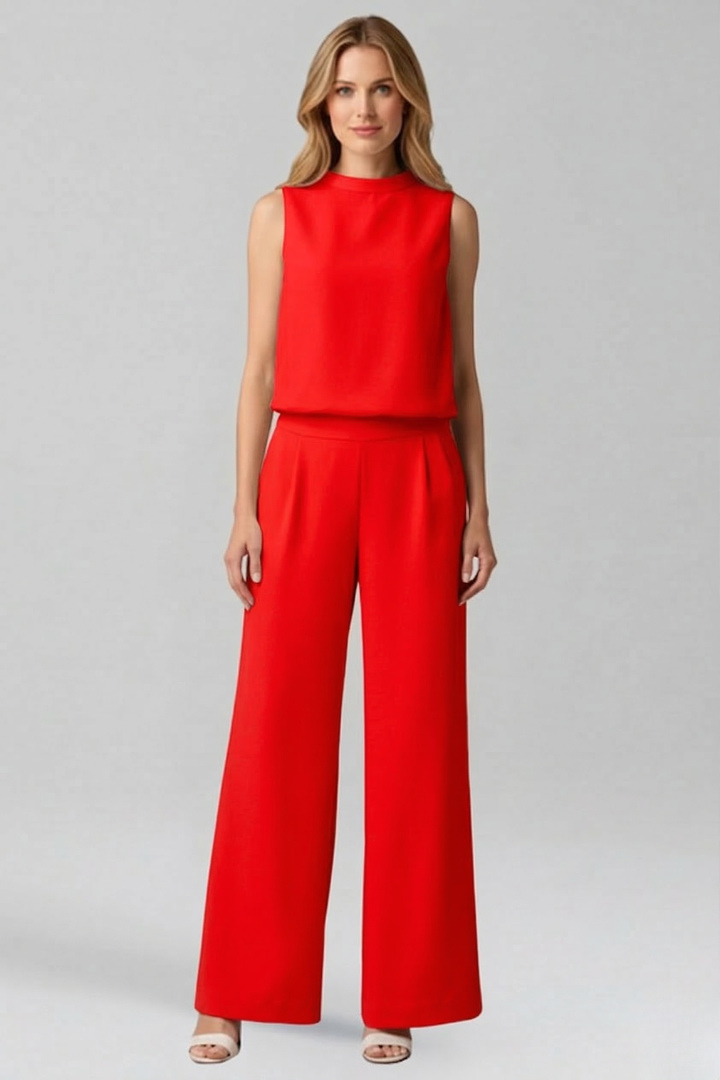 Women’s Jumpsuit with Round Neckline and Wide Legs