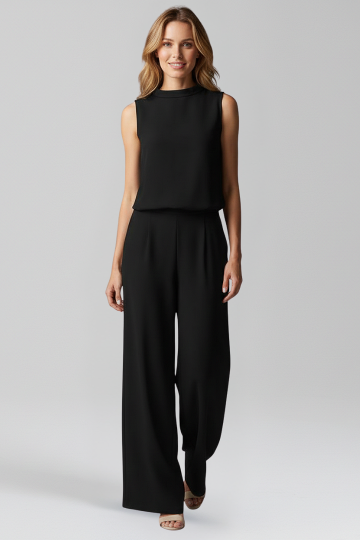 Women’s Jumpsuit with Round Neckline and Wide Legs