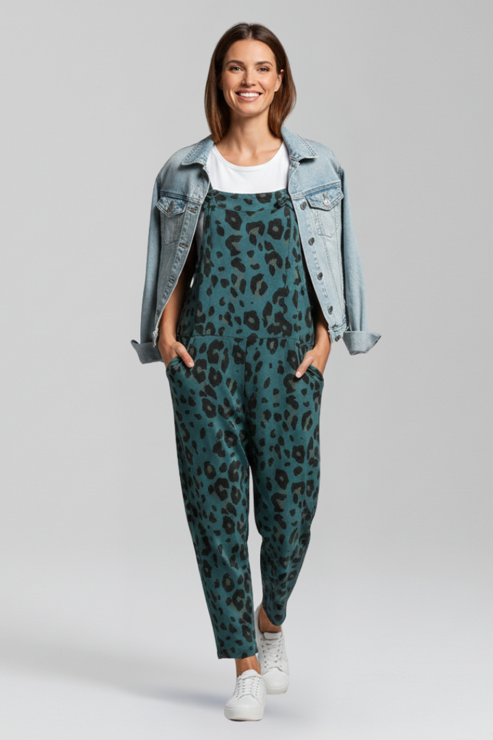 Women’s Jumpsuit with Scoop Neckline and Printed Surface