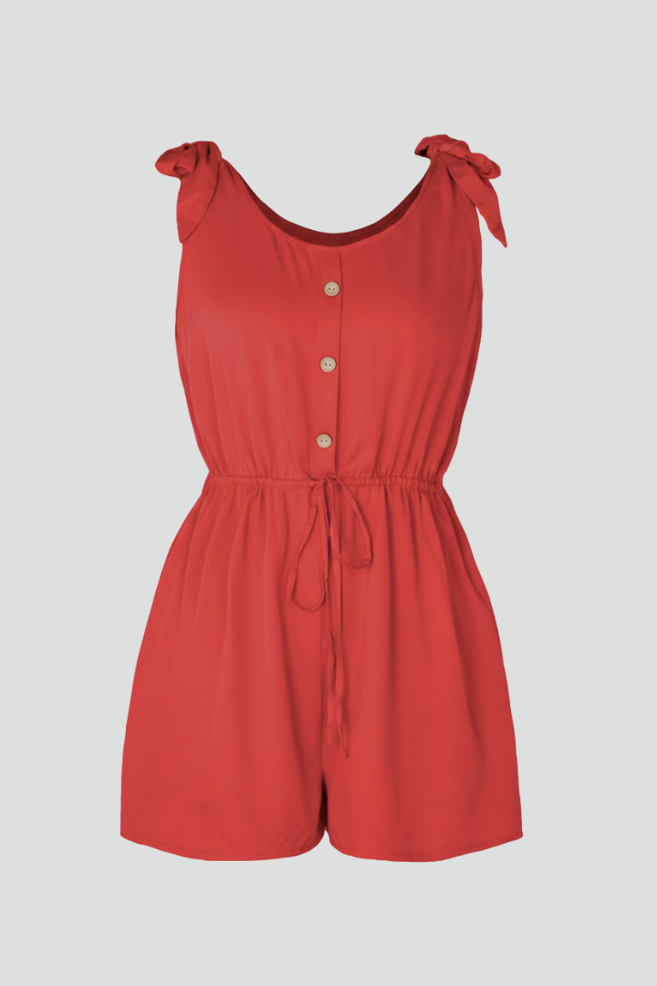 Women’s Jumpsuit with Shoulder Bows and Button Front