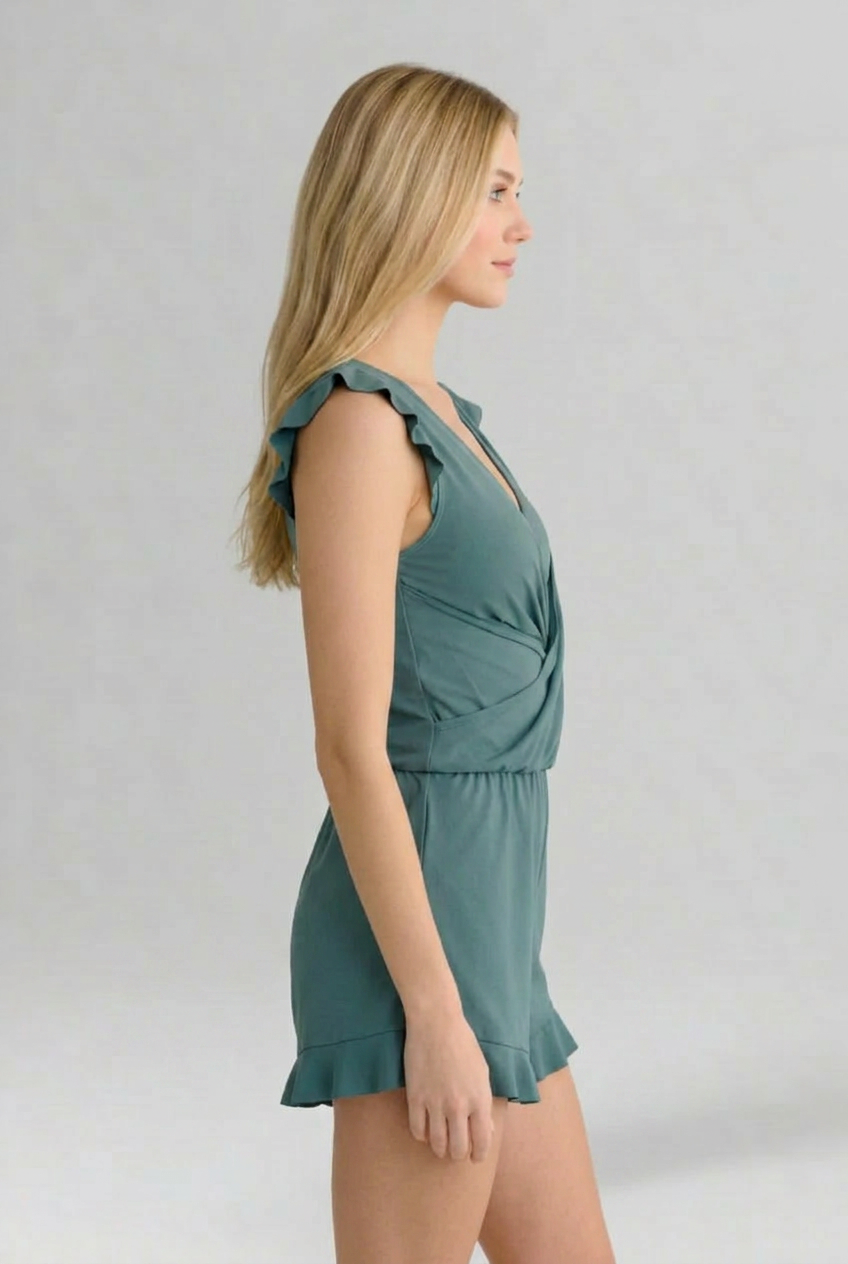Women’s Jumpsuit with V Neckline and Floral Surface