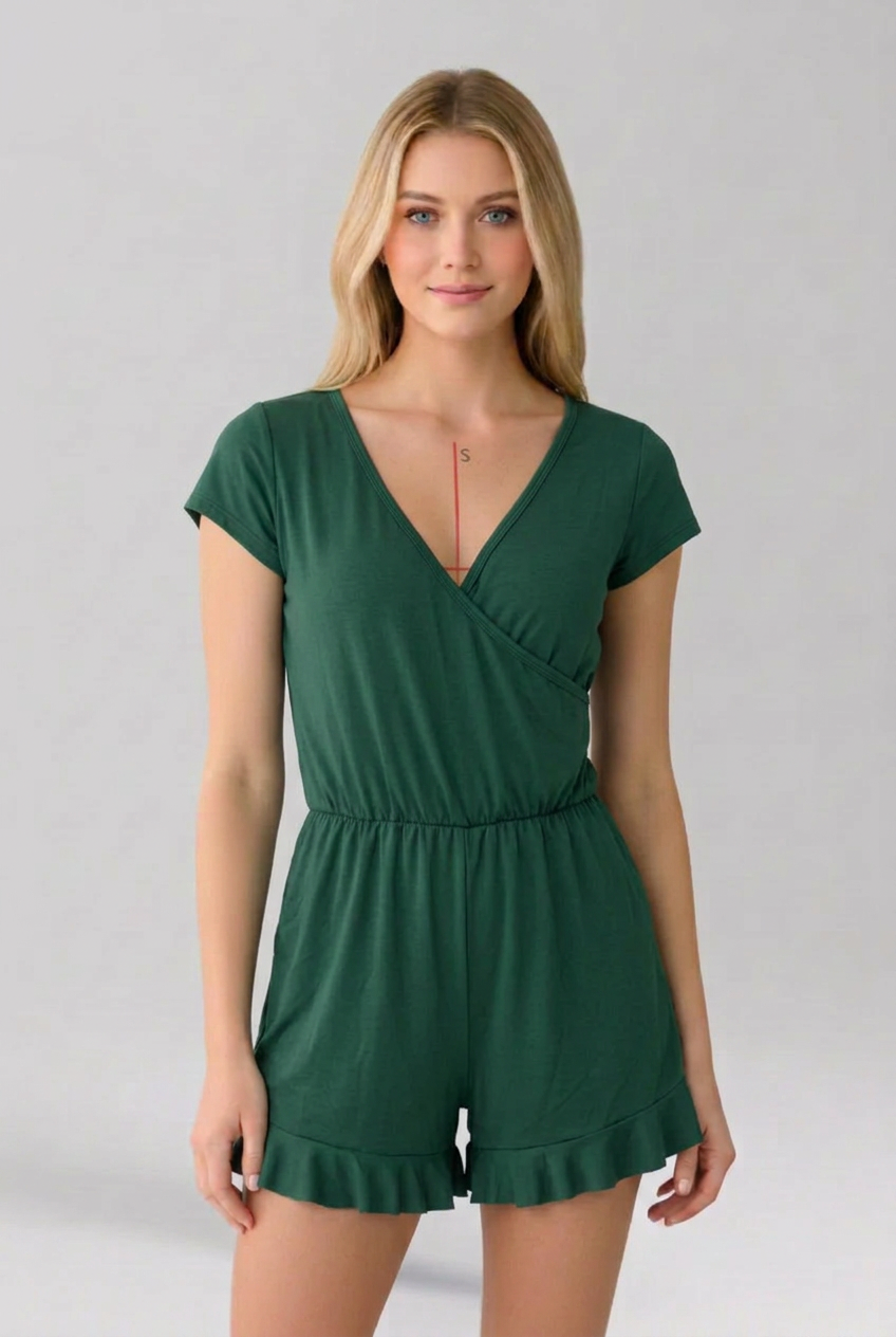 Women’s Jumpsuit with V Neckline and Floral Surface