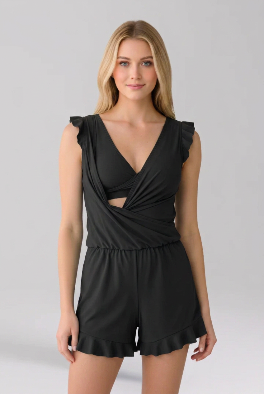 Women’s Jumpsuit with V Neckline and Floral Surface