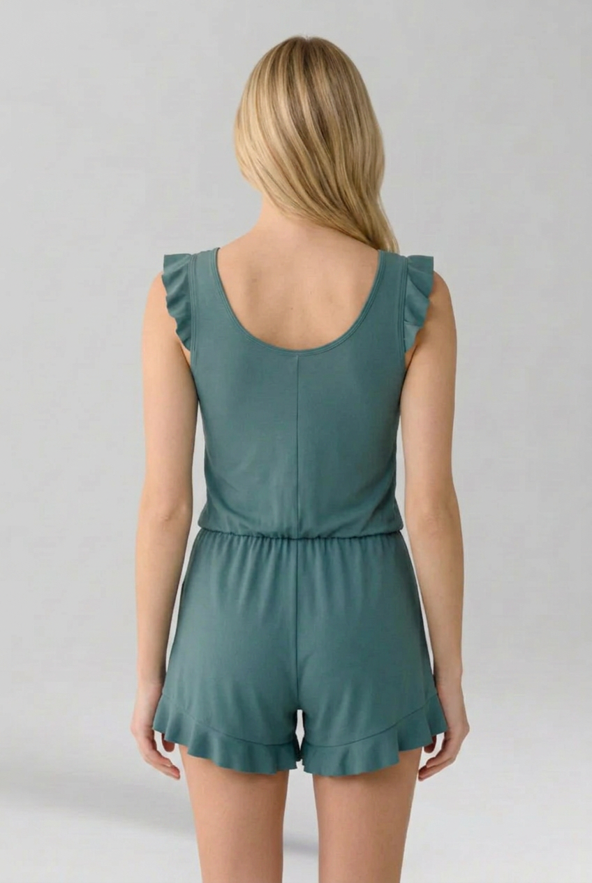Women’s Jumpsuit with V Neckline and Floral Surface