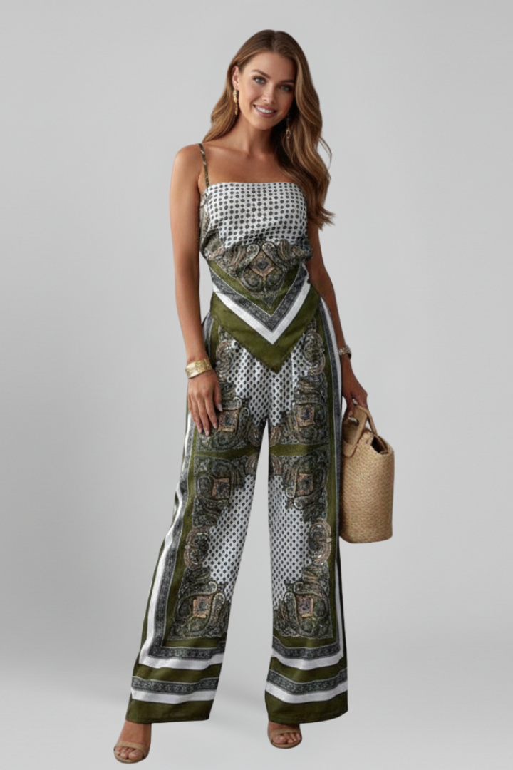 Women’s Jumpsuit with V Neckline and Printed Surface