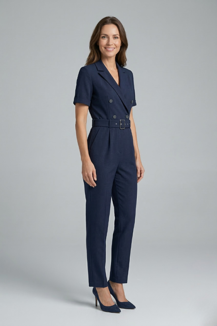 Women’s Jumpsuit with V Neckline and Tied Waist Belt