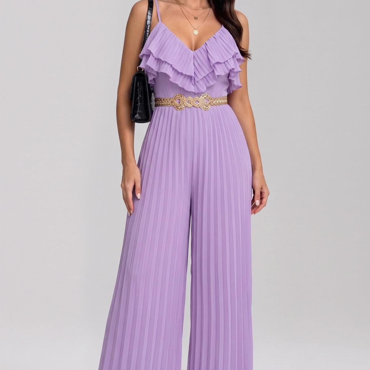 Women’s Jumpsuit with V Neckline and Waist Belt