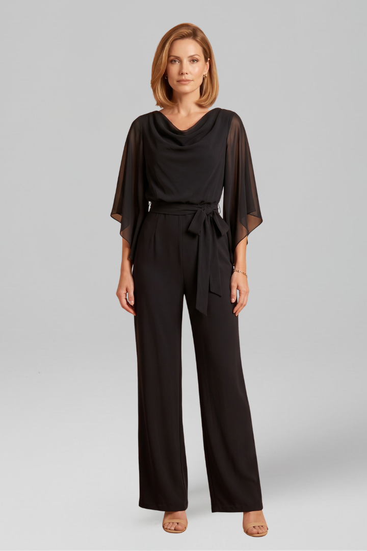 Women’s Jumpsuit with V Neckline and Waist Tie