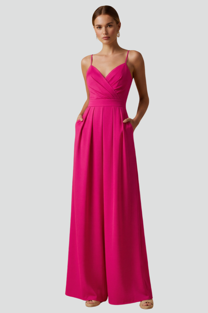Women’s Jumpsuit with V Neckline and Wide Legs