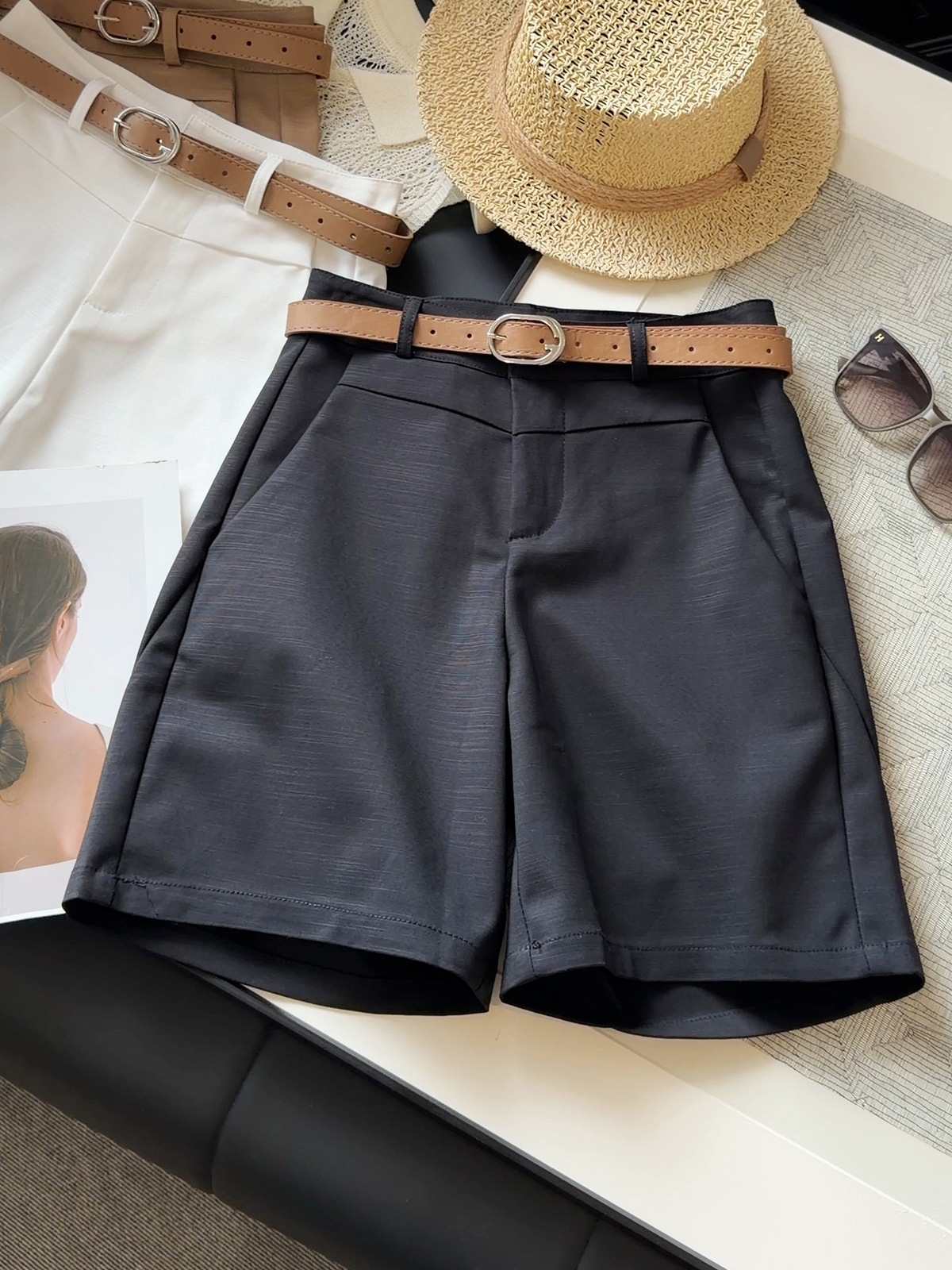 Women’s Knee Length Shorts with Belt Loops and Side Pockets