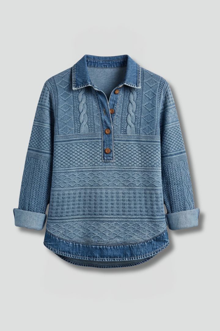 Women’s Knit Top with Button Closure and Textured Surface