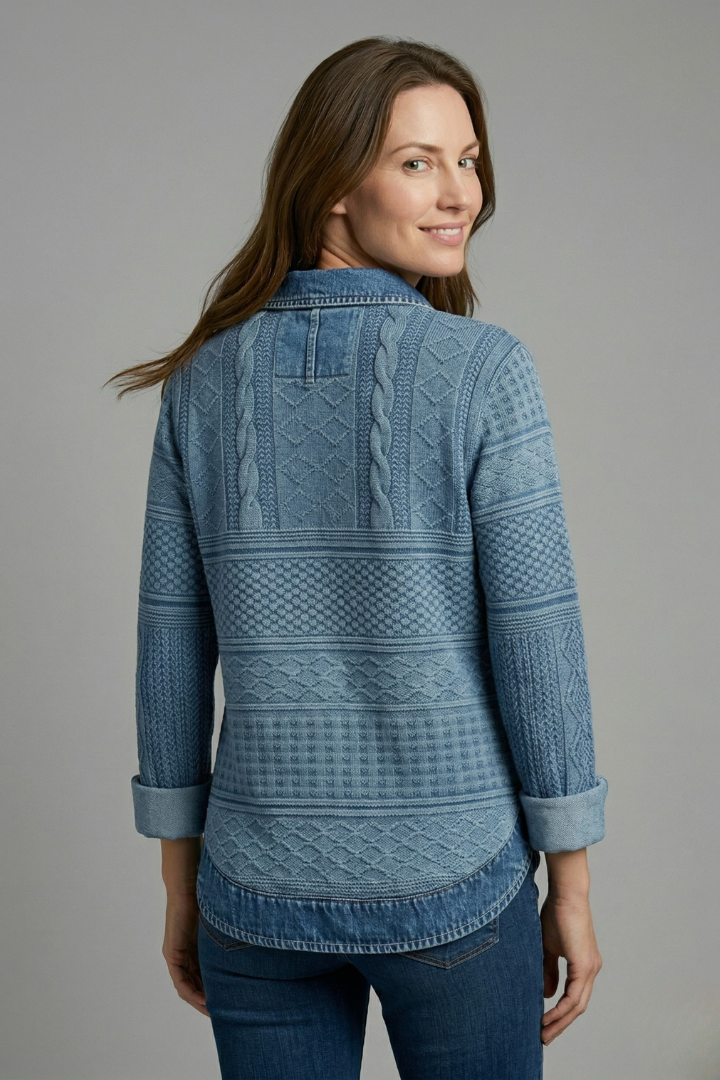 Women’s Knit Top with Button Closure and Textured Surface