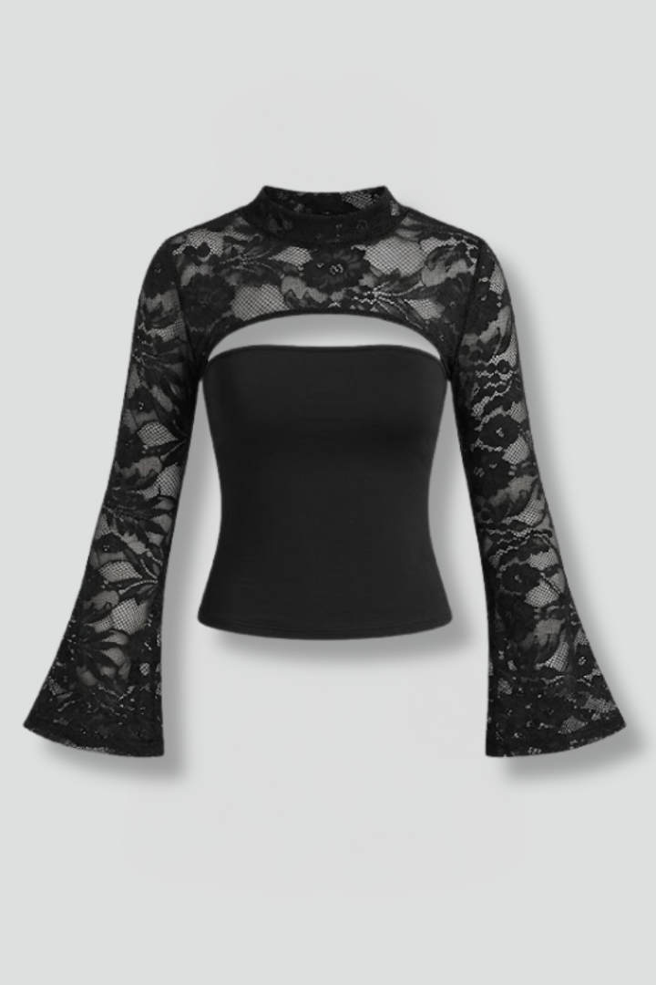 Women’s Lace Top with Cut Out and Wide Sleeves