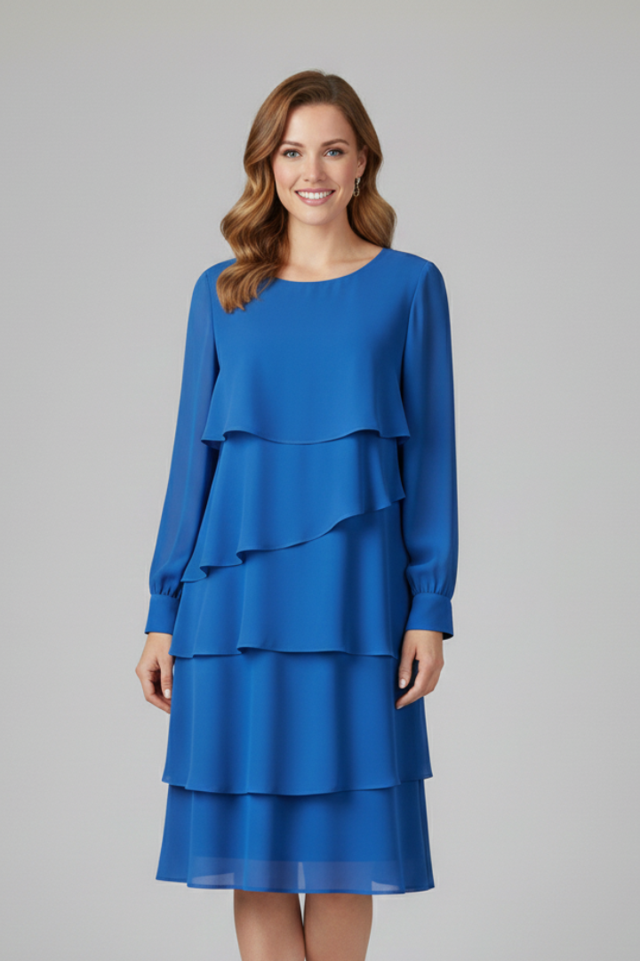 Women’s Layered Dress with Long Sleeves and Tiered Skirt