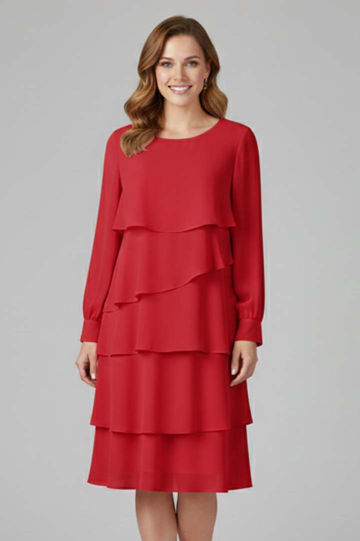 Women’s Layered Dress with Long Sleeves and Tiered Skirt