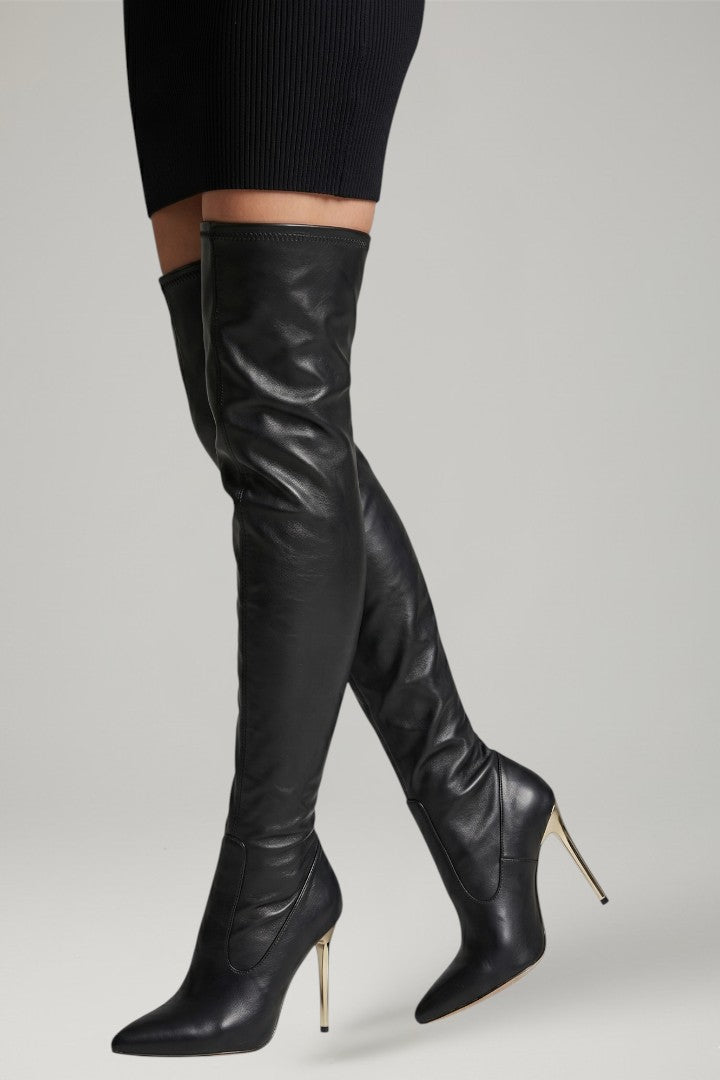 Women's Leather Boots with Zip Closure and Slim Heel