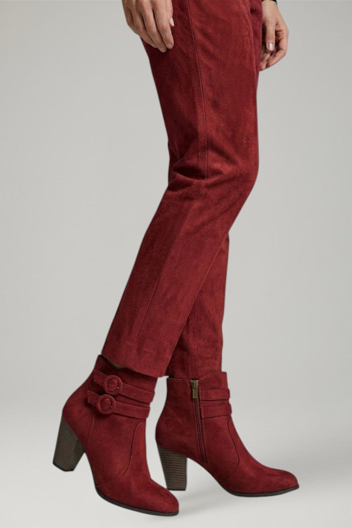 Women's Leather Cowboy Boots with Buckle Detail and Sturdy Heel