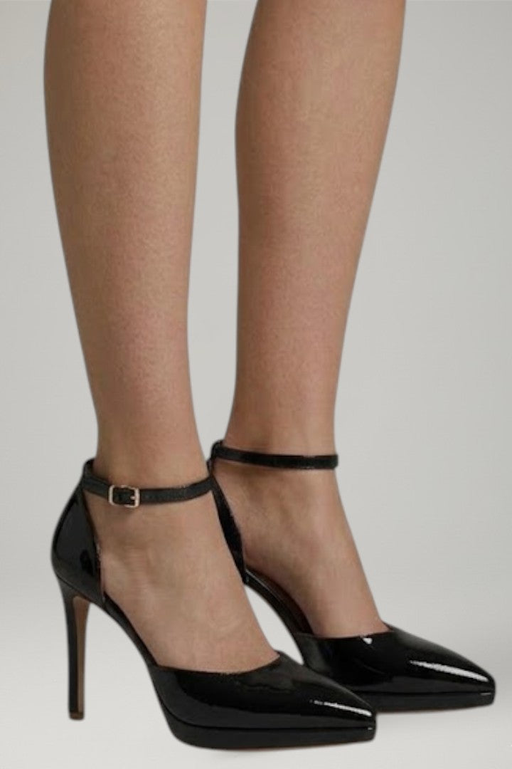 Women's Leather Heels with Ankle Strap and Block Heel