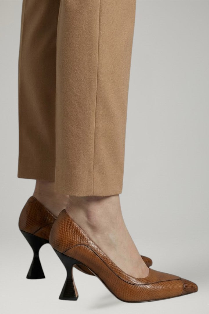 Women's Leather Heels with Embossed Surface and Flared Heel