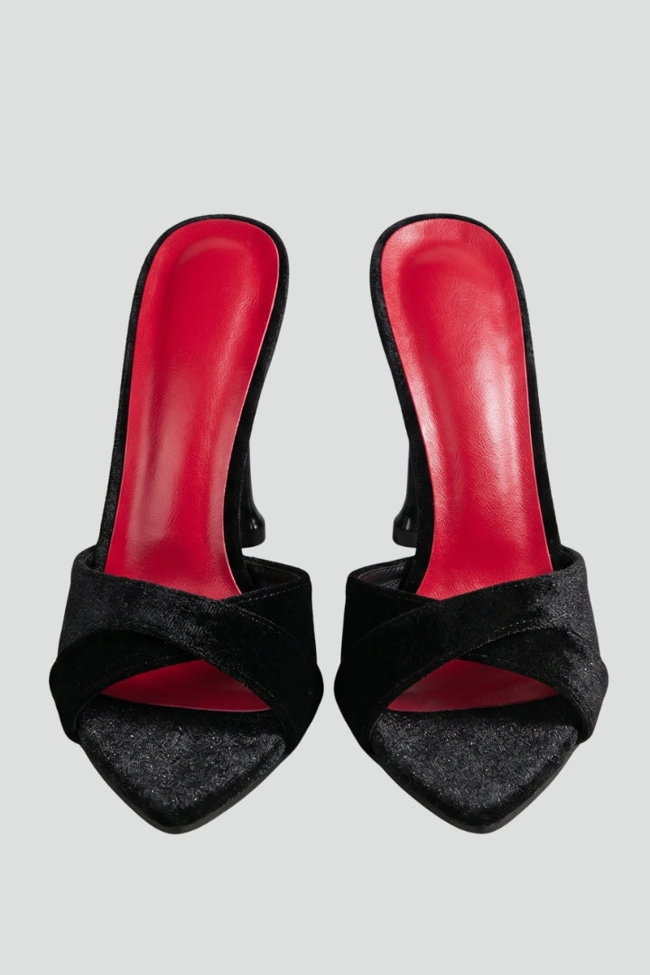 Women's Leather Heels with Open Toe and Stiletto Heel