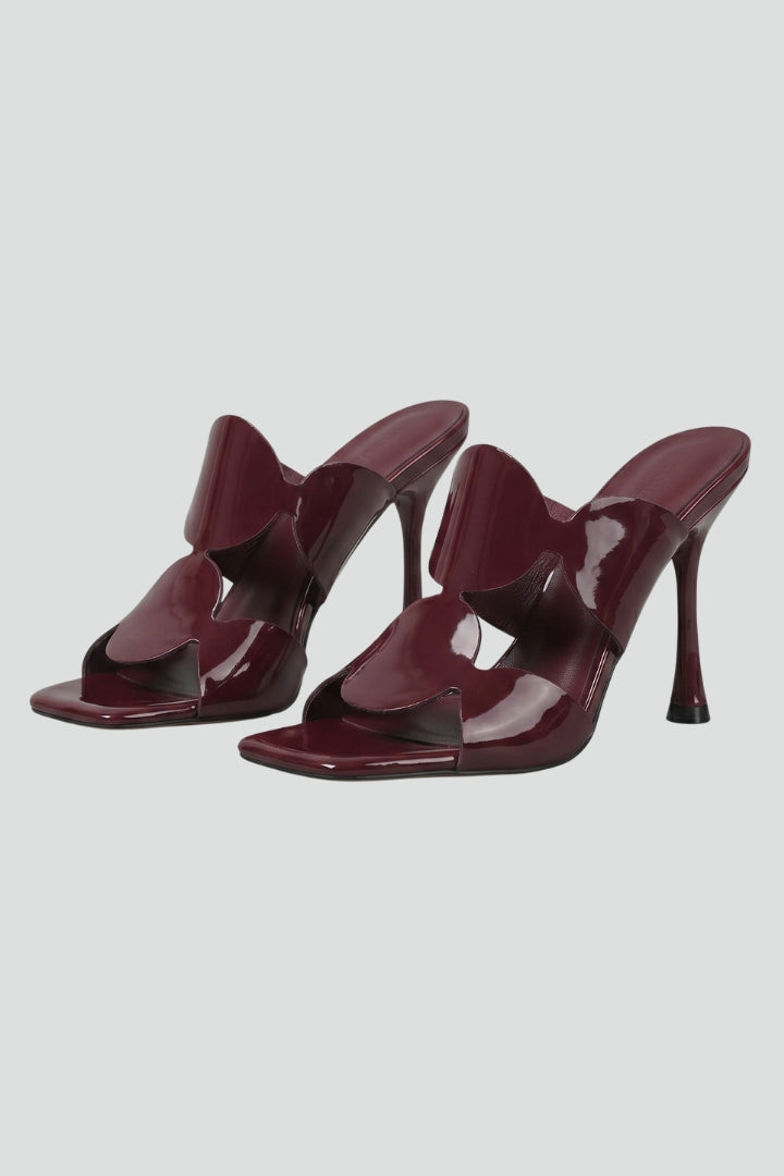 Women's Leather High Heel Sandals with Square Toe and Stiletto Heel